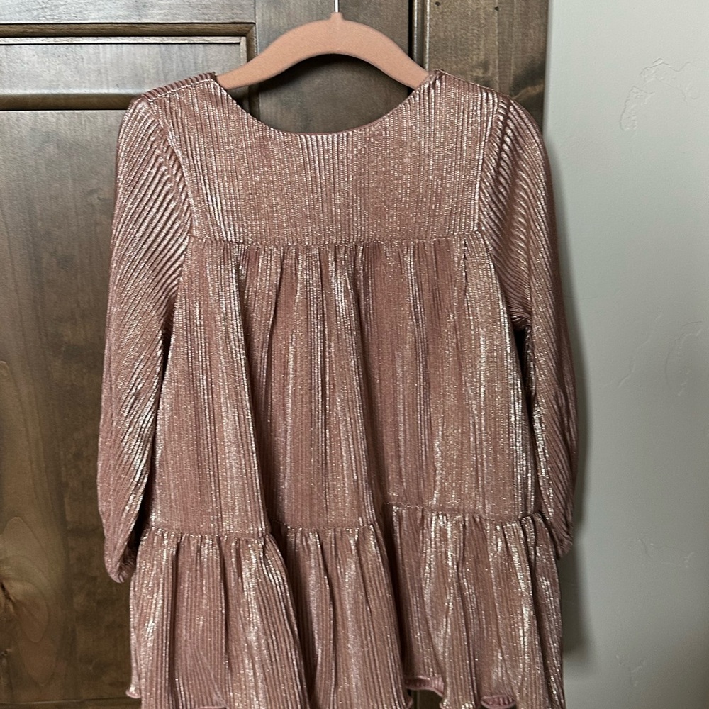 Hanna Anderson Shimmering Pink Long Sleeve Metallic Tiered Dress